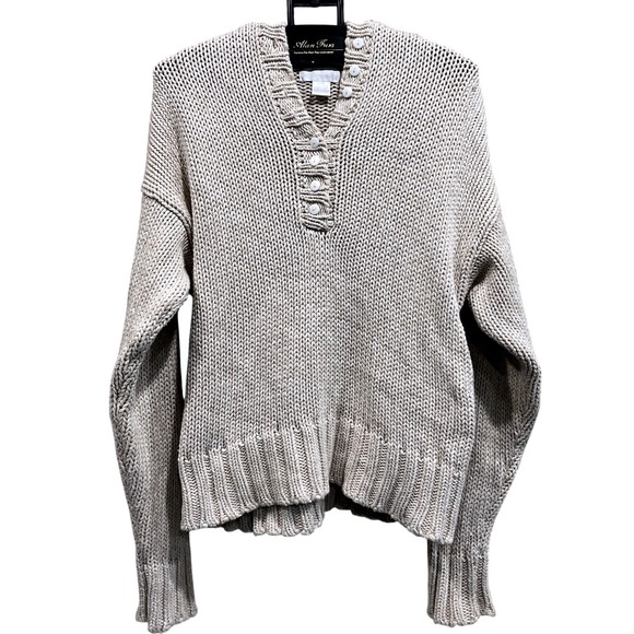 Soft Surroundings Sweaters - Soft Surroundings Sweater Womens L/XL Oatmeal Cotton Shaker Knit Henley Hoodie